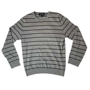 Banana Republic Cashmere Sweater Gray Striped Mens L Crewneck